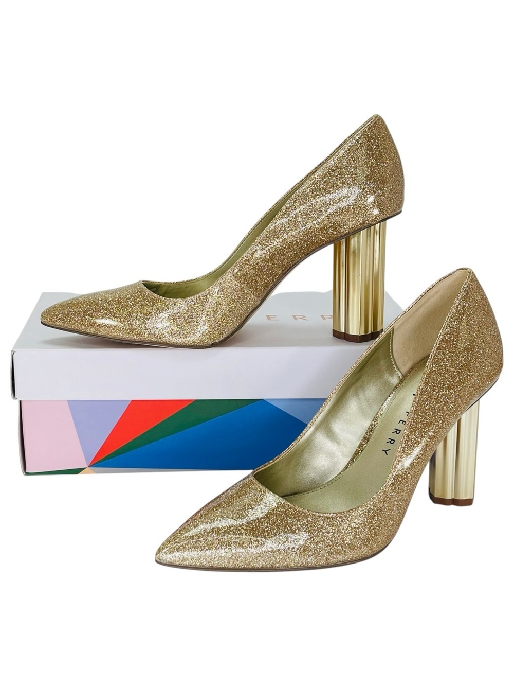 Katy Perry Delilah Gold Glitter Womens High Heels Size 7.5M